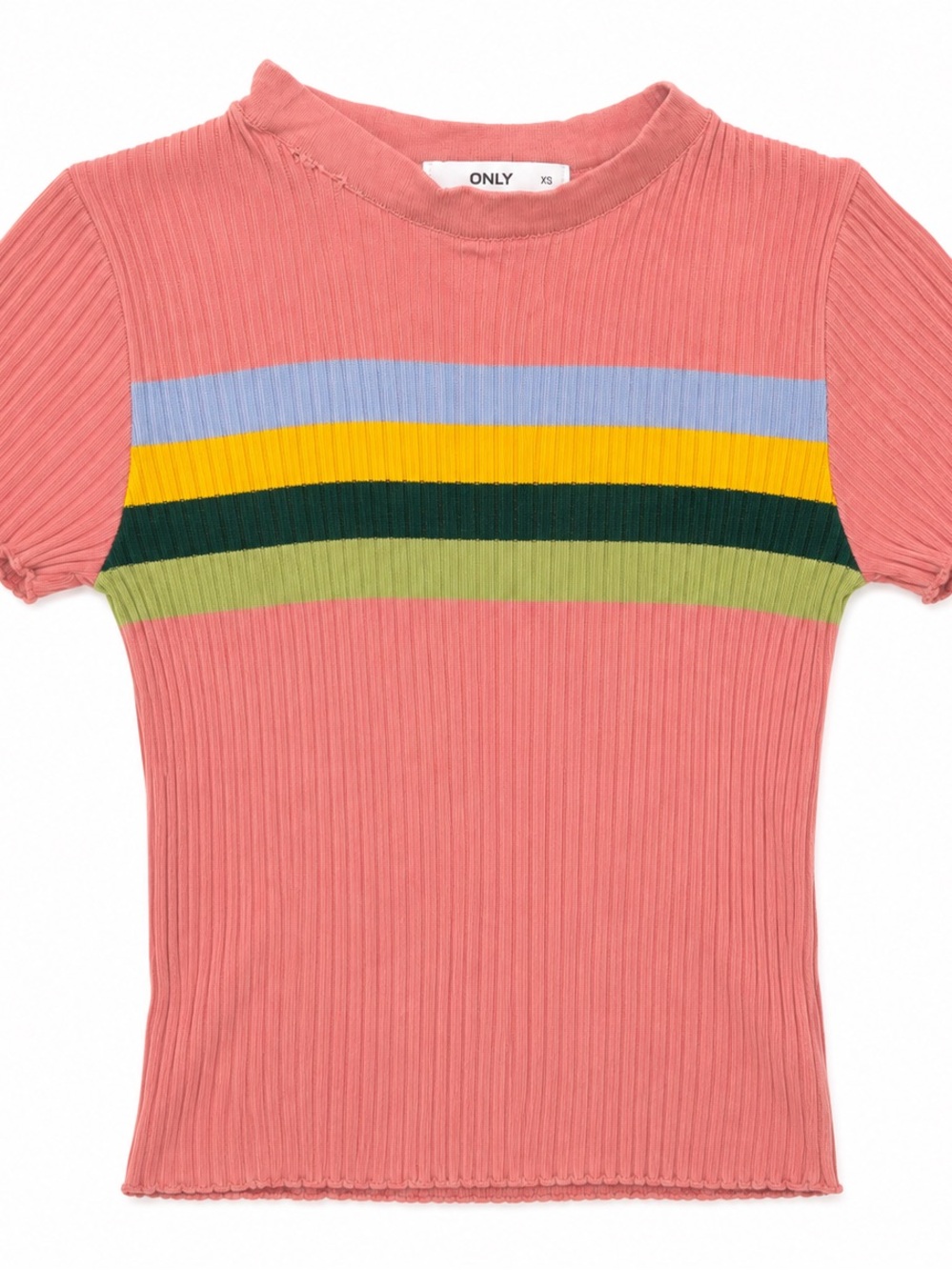 ONLY Women’s Pink Multicolor Striped Ribbed Knit Top – Size XS